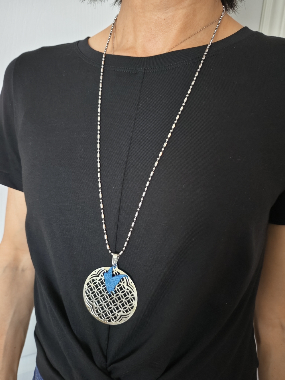 Silver Pendant Necklace with Blue Butterfly - Women Jewelry
